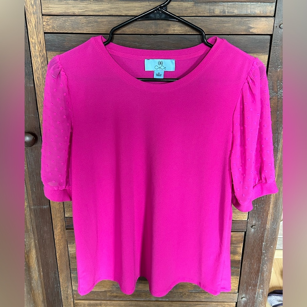 CeCe hot pink short sleeved blouse size medium